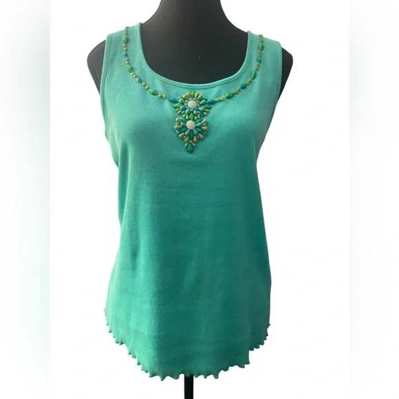 Ruby Rd Turquoise Sleeveless Top with Beaded Detail EUC M - Picture 1 of 6